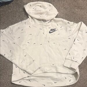 Nike White Kids Hoodie with Black Swoosh Pattern